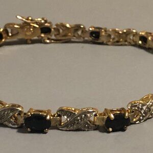Gold over Sterling Silver Black Tennis Bracelet